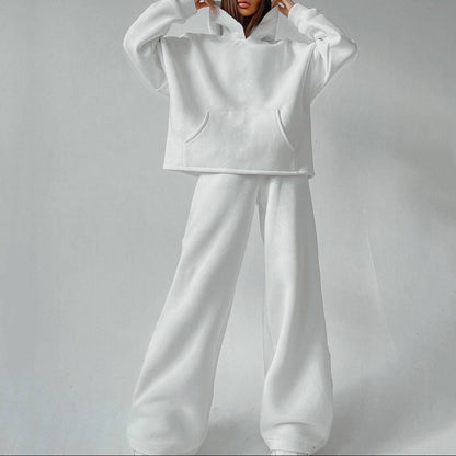 Women's Fleece Hoodie Wide Leg Pants Matching Set