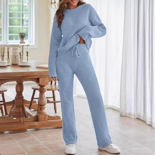 Women's Cozy Knit Two Piece Lounge Set Long Sleeve Outfit