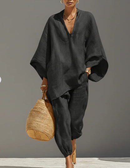Women's Boho Oversized Top & Cropped Pants Matching Set