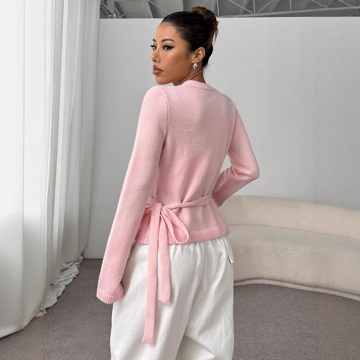 Women's Wrap Tie Front V Neck Long Sleeve Cardigan
