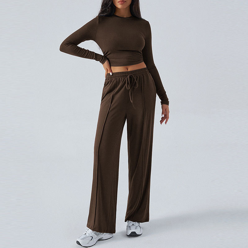 Women's Two Piece Lounge Set Wide Leg Pants Long Sleeve