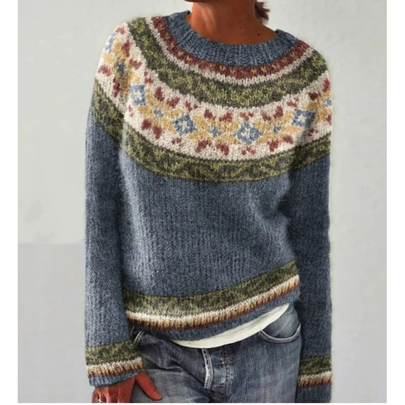 Women's Fair Isle Crewneck Knit Sweater Pullover