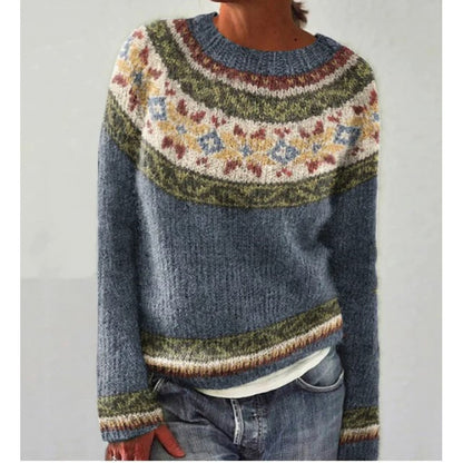 Women's Fair Isle Crewneck Knit Sweater Pullover