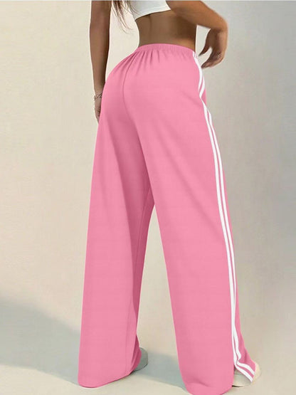 Women High Waist Side Stripe Baggy Wide Leg Sweatpants