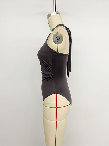 Solid Halter Cutout Bodysuit Sexy Sleeveless Bodycon Top