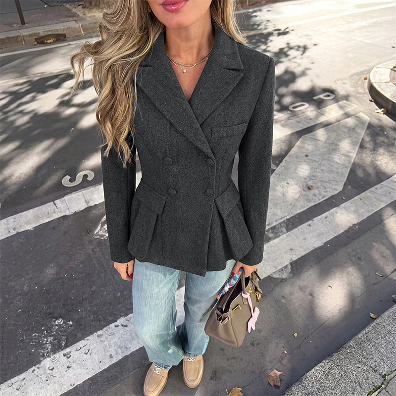 Double Breasted Peplum Blazer Tailored Office Jacket
