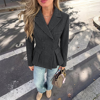 Double Breasted Peplum Blazer Tailored Office Jacket