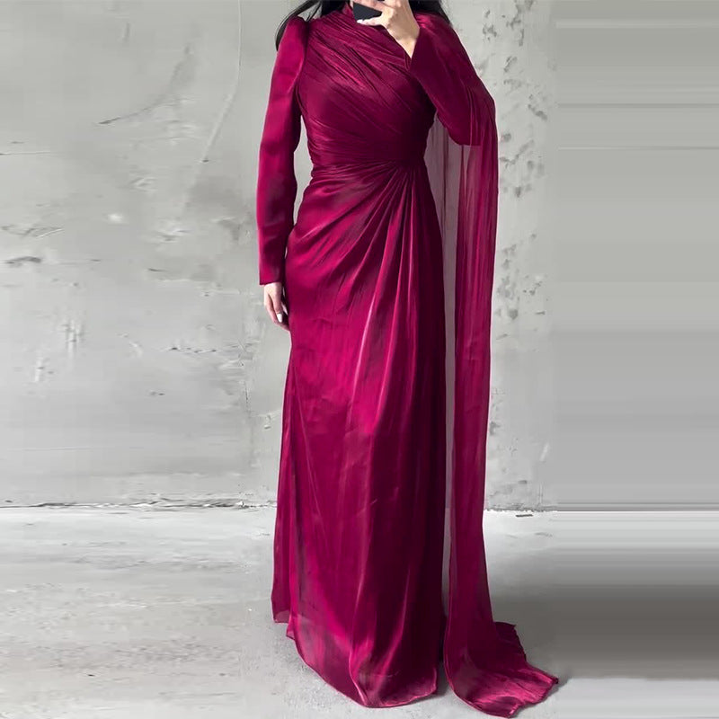 Women's Ruched Long Sleeve Bodycon Maxi Dress
