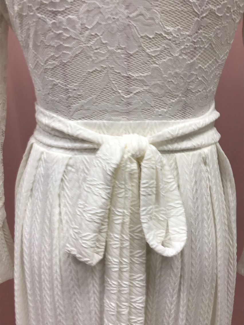 White Lace Floral Maxi Dress Long Sleeve Vintage Formal