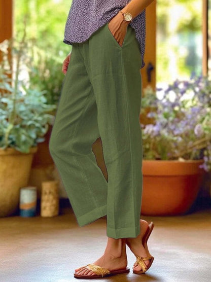 Women's Casual Straight Leg Cotton Linen Pants with Pockets