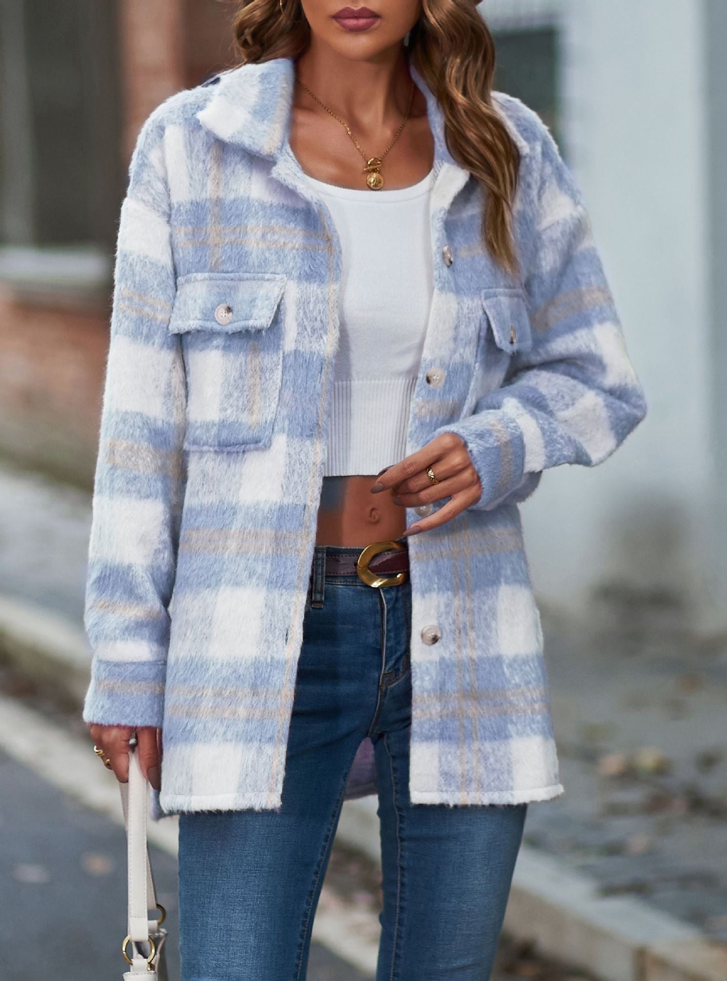 Plaid Mohair Shacket Jacket Oversized Wool Blend Coat