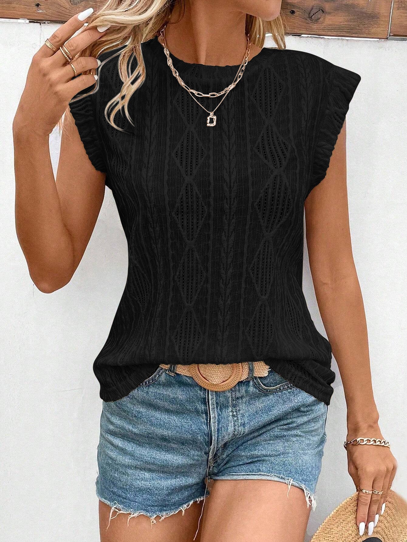 Women's Jacquard Sleeveless Top – Casual Summer Tank Blouse