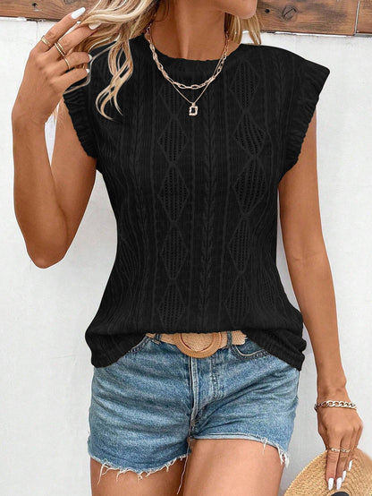 Women's Jacquard Sleeveless Top – Casual Summer Tank Blouse