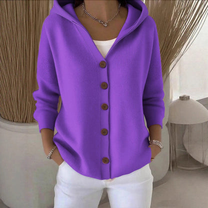 Women's Hooded Button Down Knit Cardigan Sweater