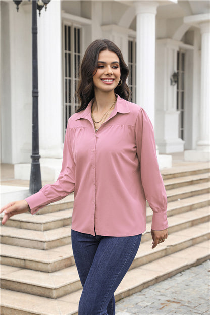 Women's Relaxed Puff Sleeve Button Down Shirt Blouse