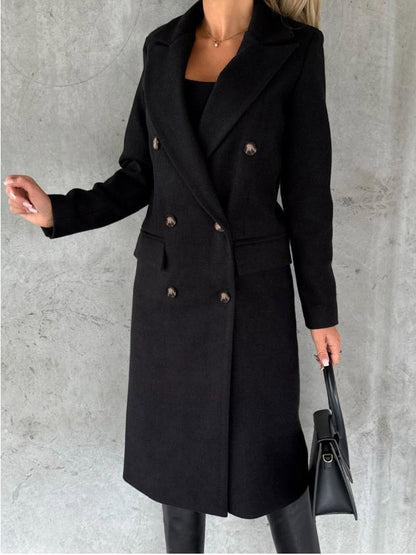 Women's Elegant Double Breasted Long Wool Overcoat
