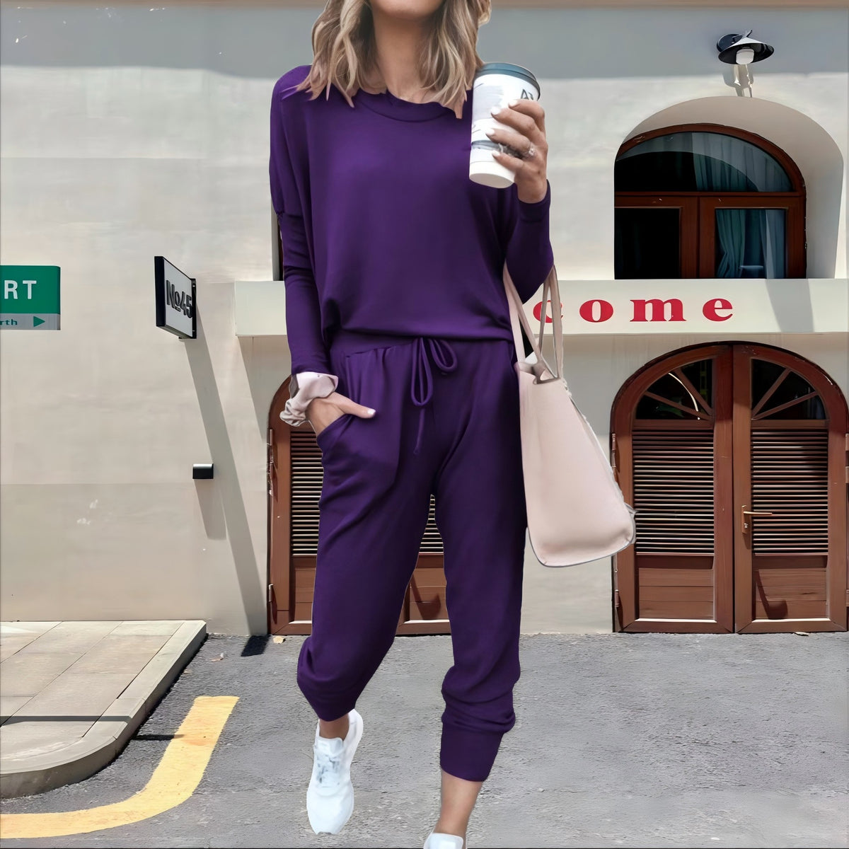Women's Lounge Set Crew Neck Top Drawstring Joggers