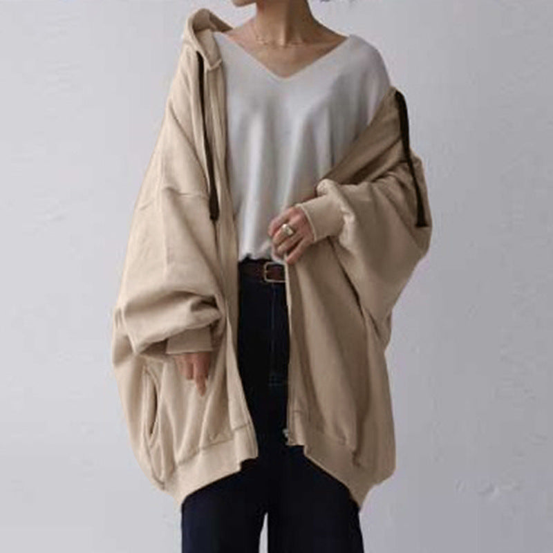 Women's Oversized Zip-Up Fleece Hoodie Solid Casual