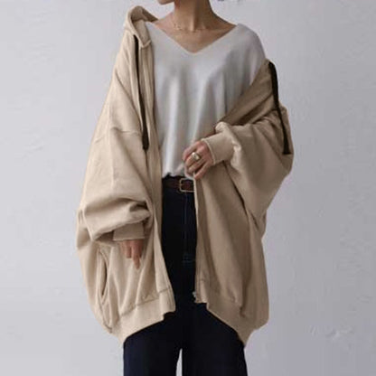 Women's Oversized Zip-Up Fleece Hoodie Solid Casual