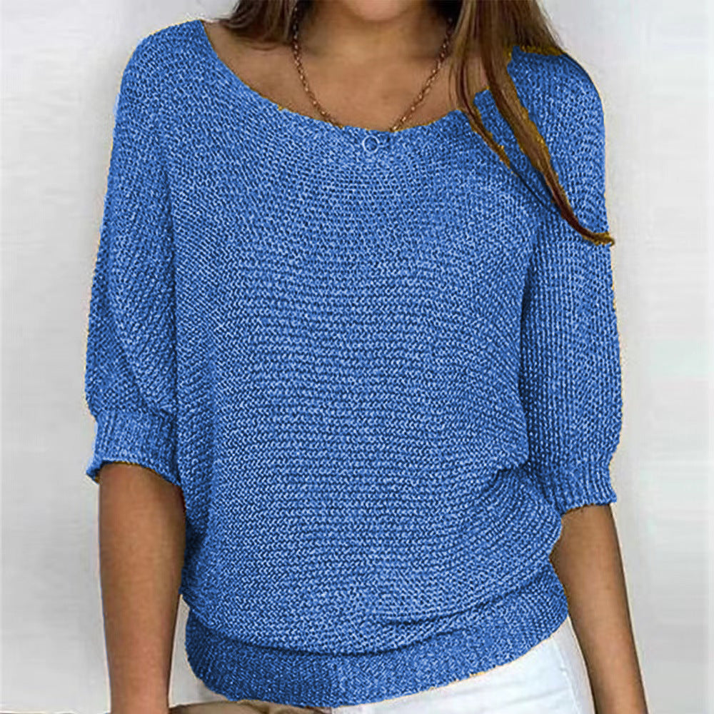 Women's 3/4 Sleeve Crew Neck Knit Sweater Top