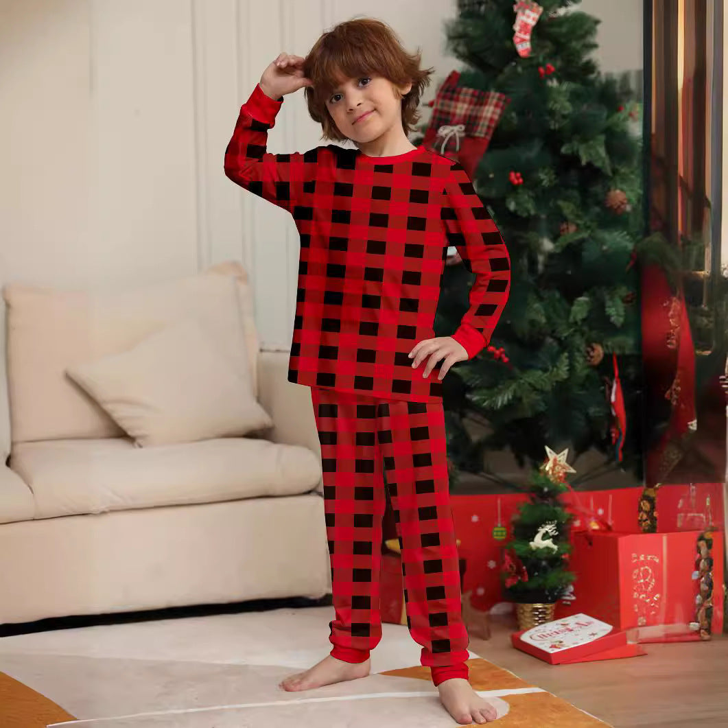 Red and Black Plaid Parent-child Printed Christmas Pajama Set