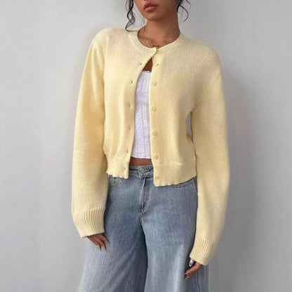 Women Cropped Knit Cardigan Long Sleeve Button Front Loose