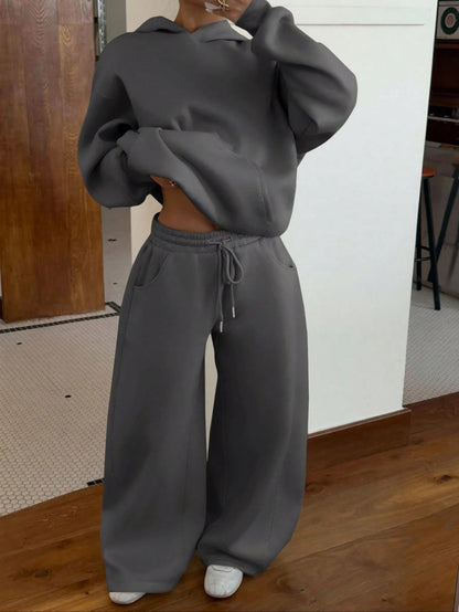 Women's Oversized Fleece Hoodie & Wide Leg Sweatpants Set