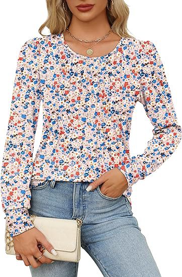 Solid Cotton Pintuck Blouse Long Sleeve Work Top