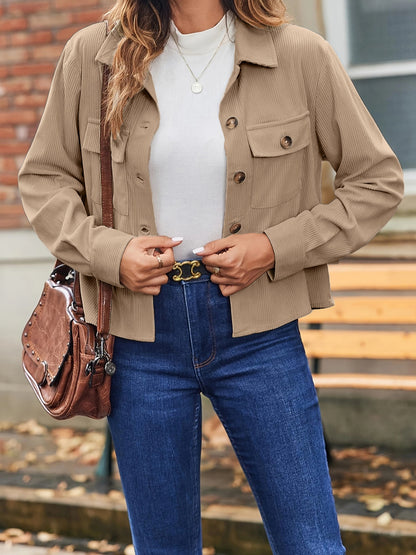 Women's Corduroy Cropped Shacket Button Down Jacket