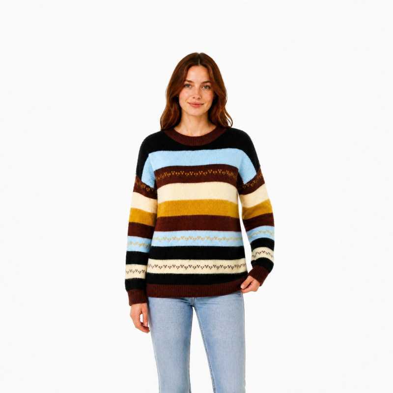 Women's Striped Crewneck Oversized Pullover Sweater