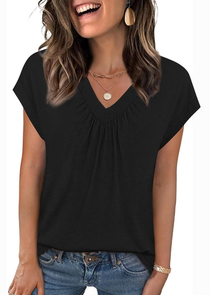 V-Neck Loose Fit Top – Casual Summer Short Sleeve Tee