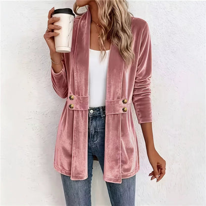 Women's Velvet Shawl Collar Long Sleeve Open Front Cardigan