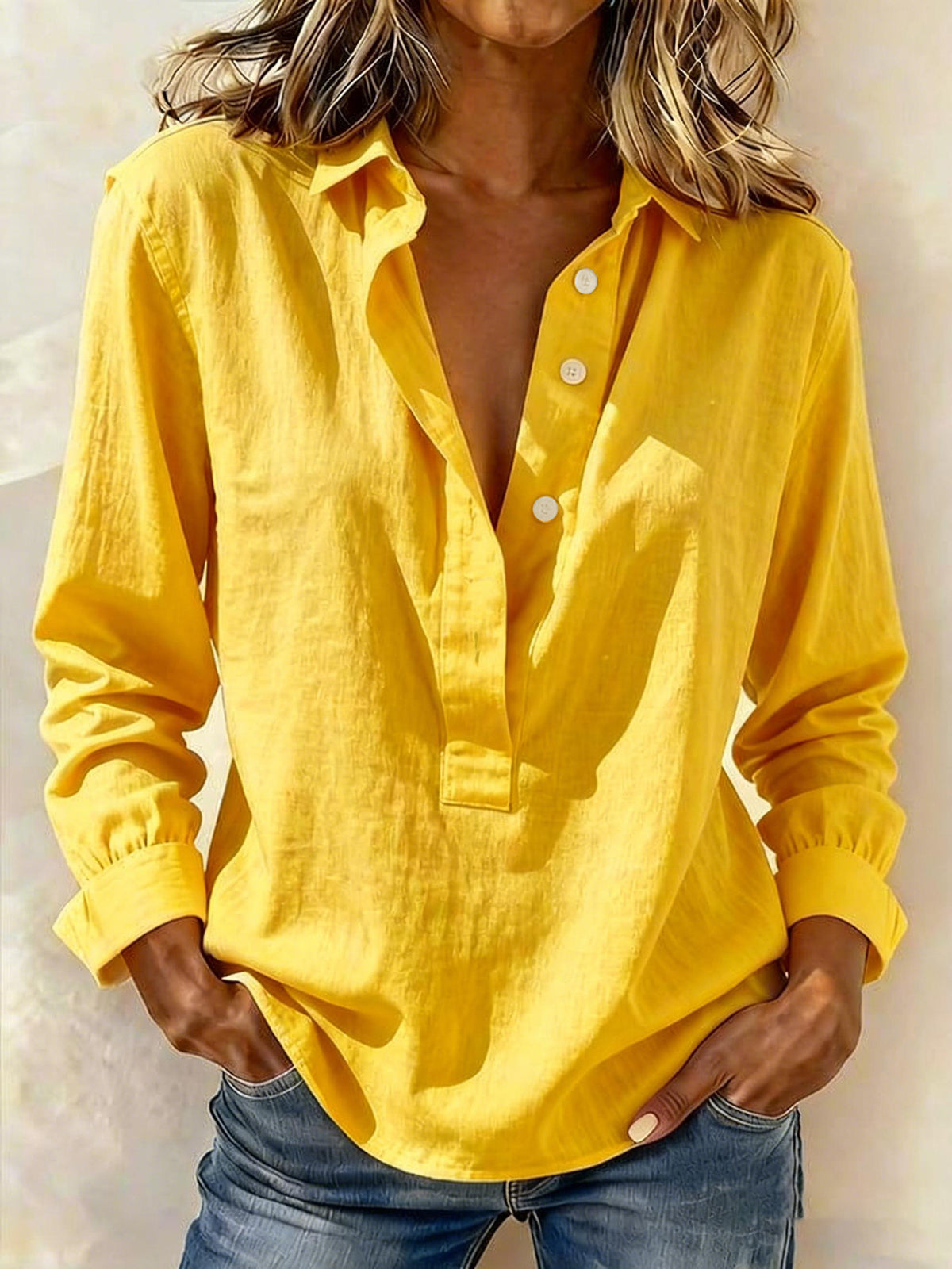 Women's Oversized Collared Long Sleeve Pullover Shirt