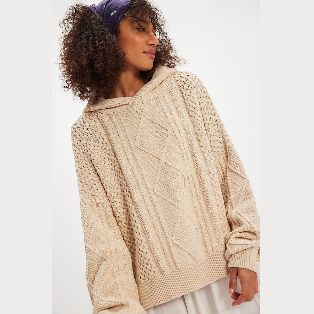 Women's Oversized Hooded Cable Knit Sweater