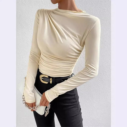 Women's Mock Neck Ruched Long Sleeve Fitted Top