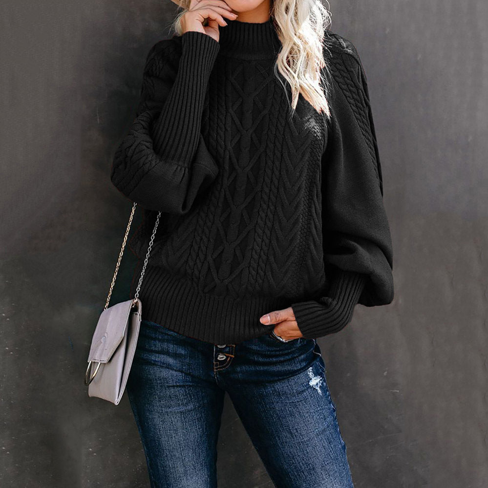Women's Oversized Mock Neck Cable Knit Pullover Sweater