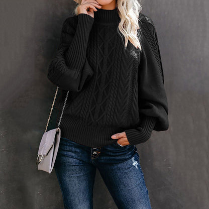 Women's Oversized Mock Neck Cable Knit Pullover Sweater