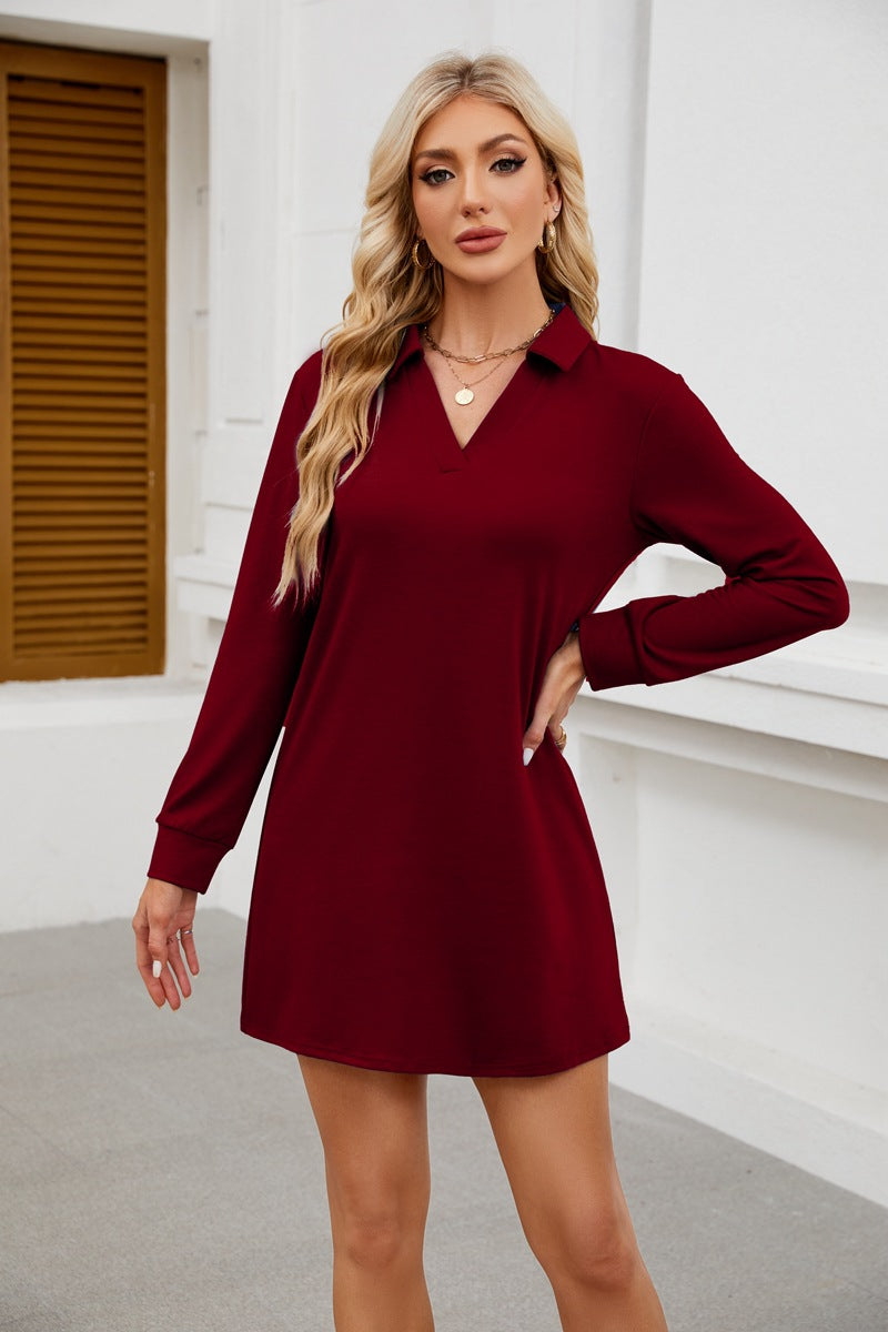 Long Sleeve Polo Collar Sweatshirt Dress