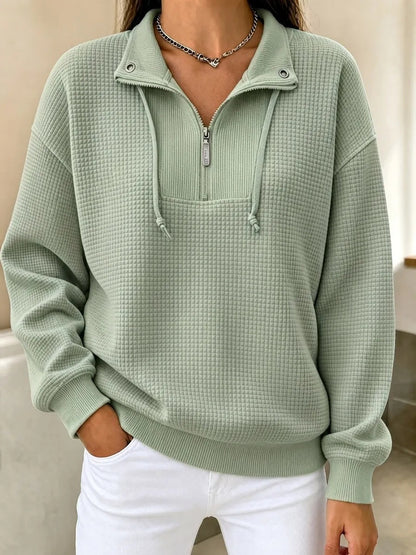 Women's Waffle Knit Half Zip Sweatshirt Oversized Casual