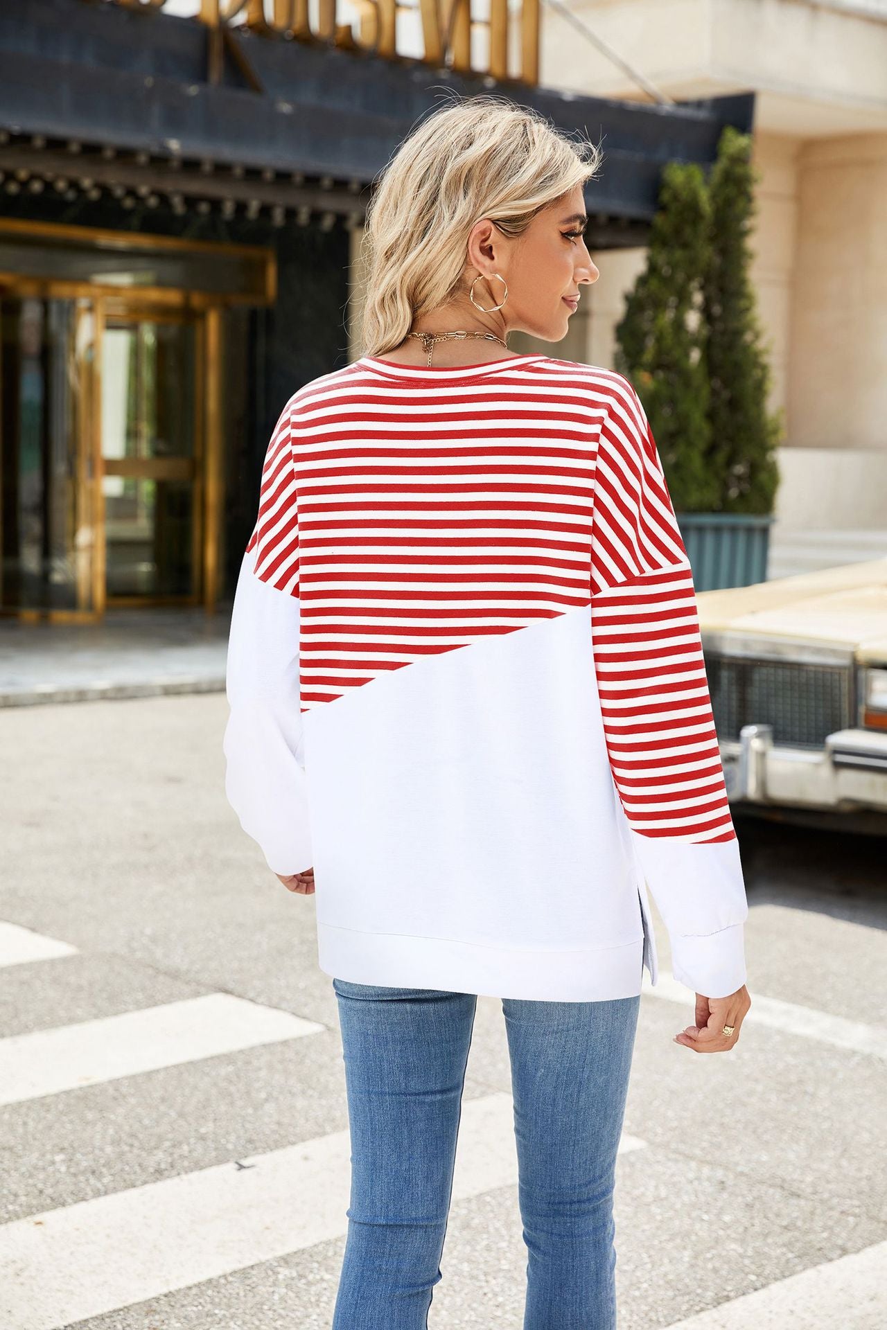 Women's Colorblock Striped Crewneck Sweatshirt Oversized