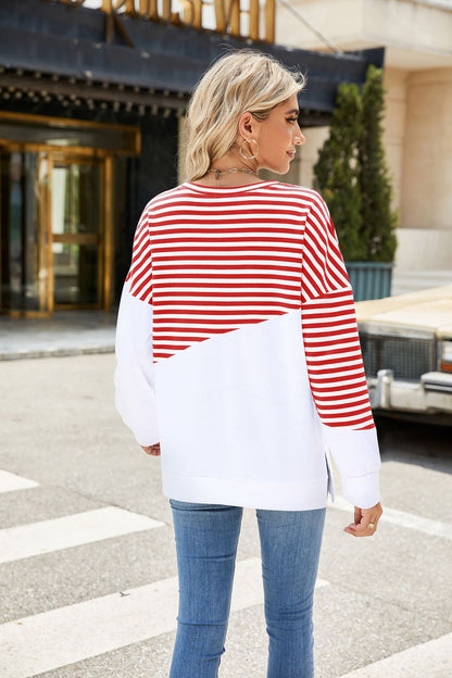 Women's Colorblock Striped Crewneck Sweatshirt Oversized