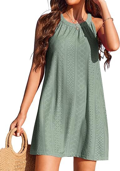 Eyelet Crochet Cover Up Dress Sleeveless Beach Mini