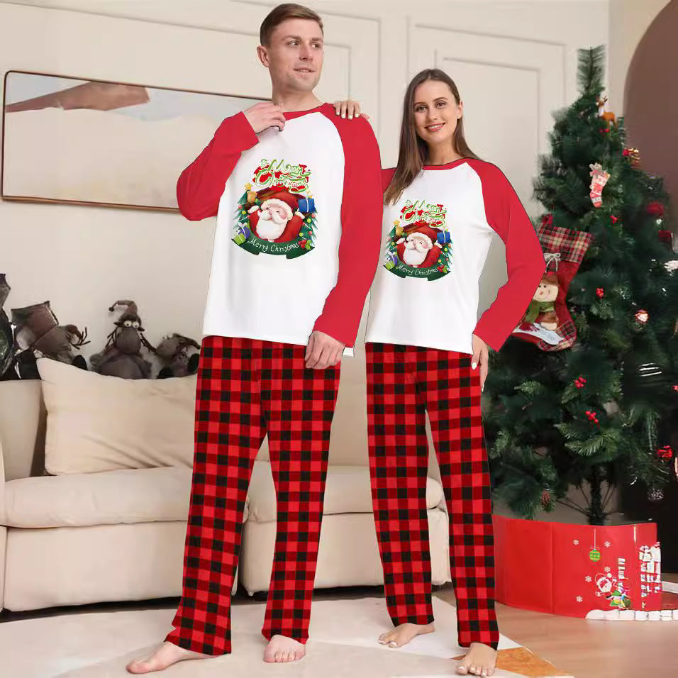 Parent-child Pajamas Loungewear Cartoon Plaid Print Long-sleeved Festive Christmas Suit