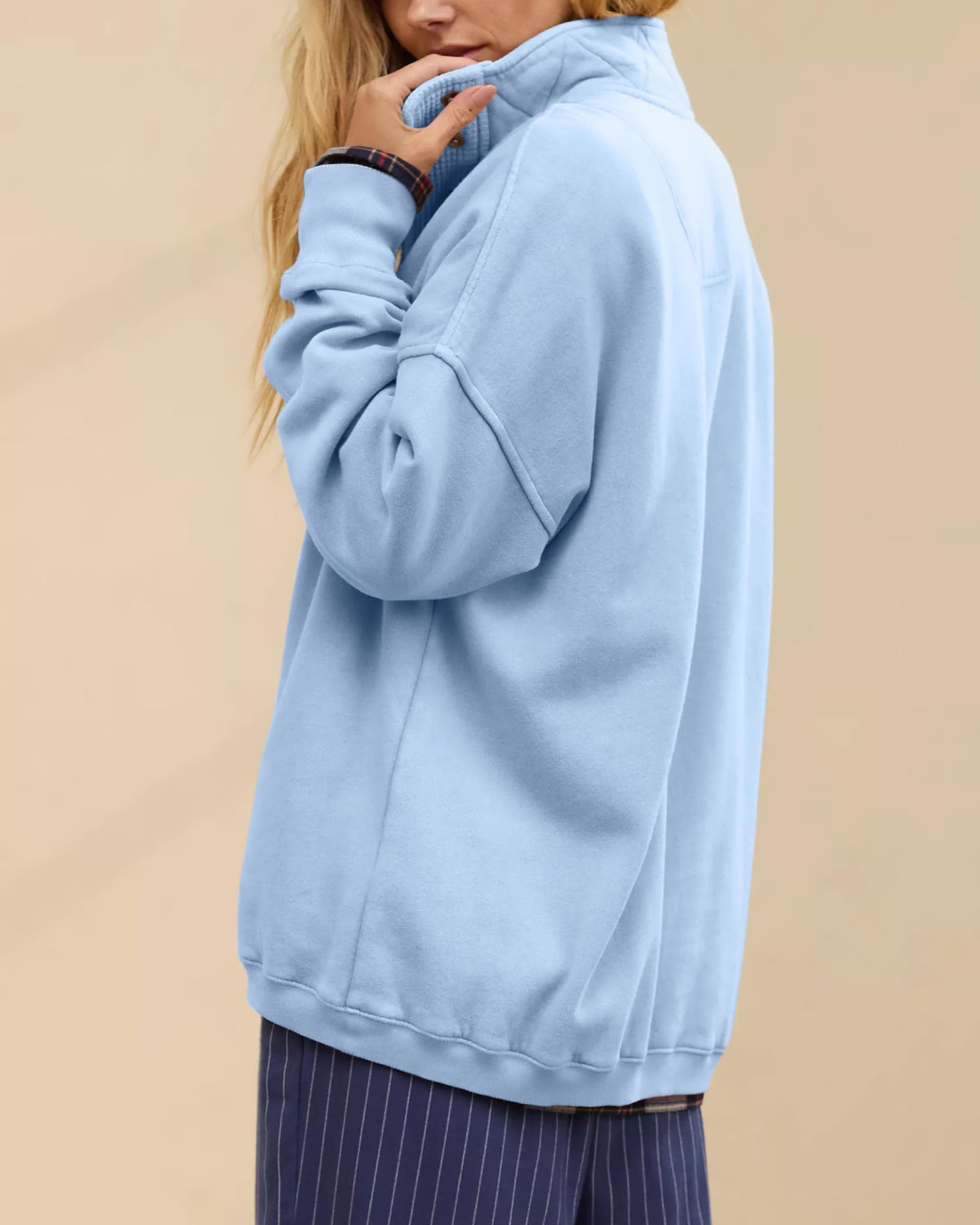 Half Snap Pullover Sweatshirt Oversized Long Sleeve