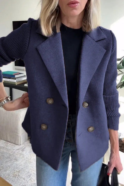 Womens Double Breasted Blazer Knit Sleeve Jacket