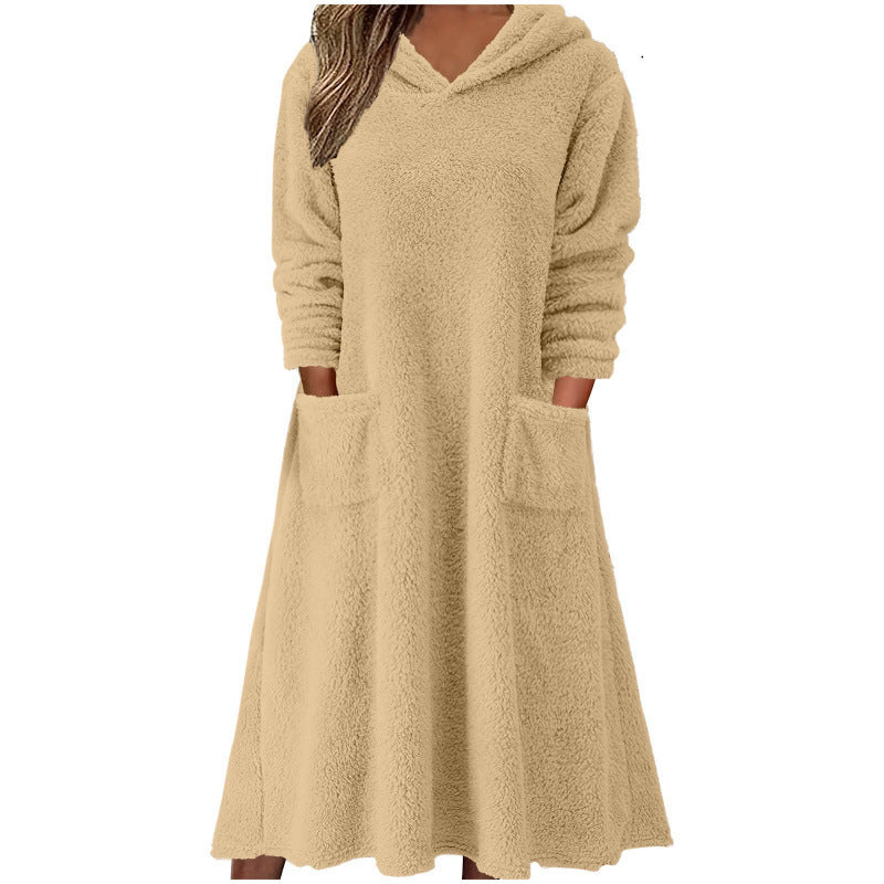 Cozy Oversized Fleece Hoodie Maxi Dress Pockets