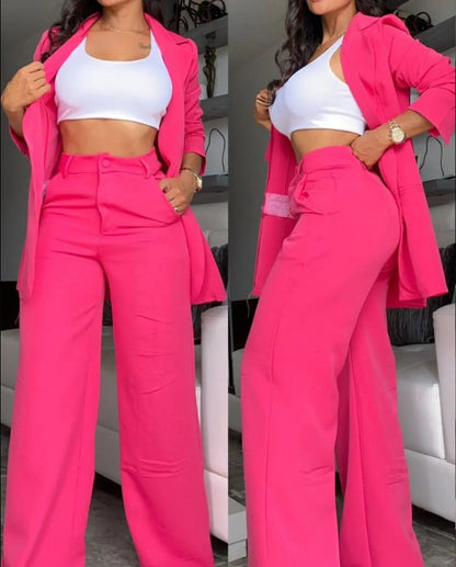 Women's Blazer Set Split Sleeve Wide Leg Pants 2 Piece