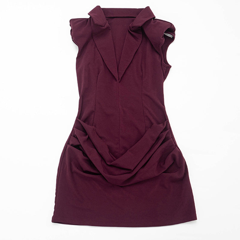 Sleeveless Deep V Blazer Ruched Bodycon Mini Dress
