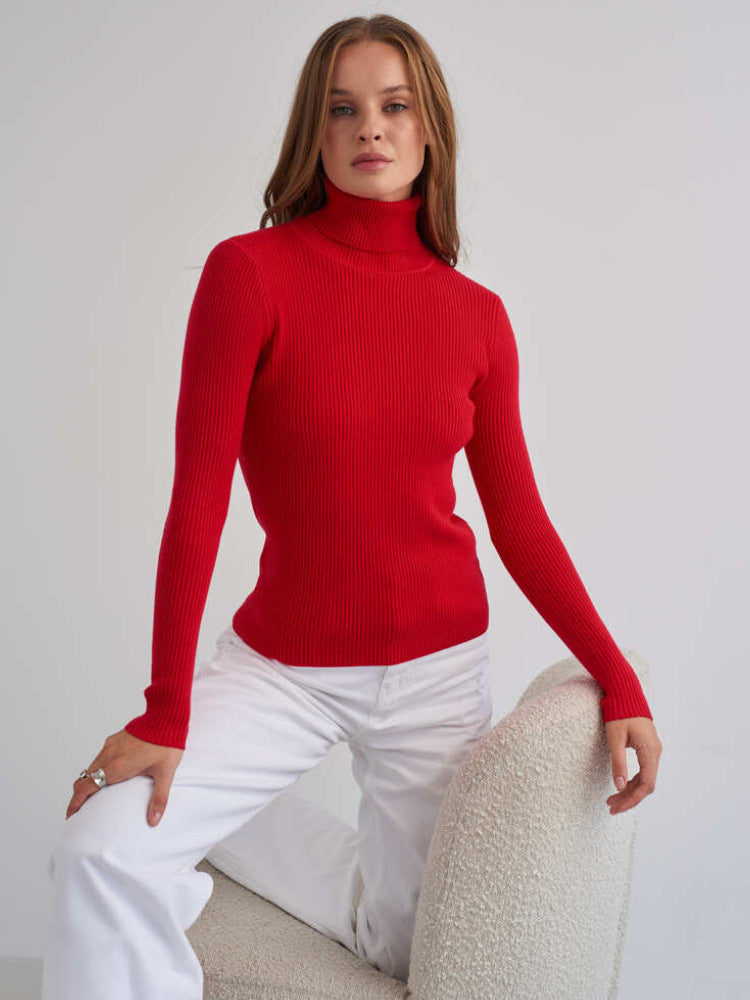 Women's Ribbed Turtleneck Knit Sweater Top