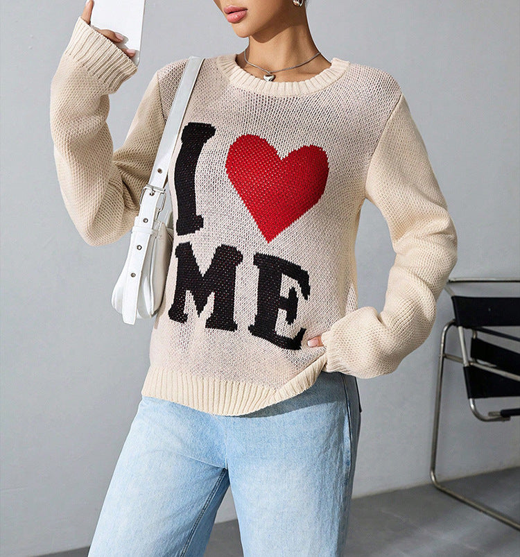 Women’s I Love Me Letter Knit Pullover Sweater